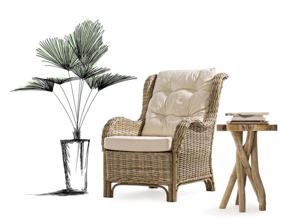 Poltroncina RELAX SABINE in rattan naturale con cuscini 0671132