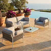 Set lounge da giardino BELÉM 2P con cuscini azzurri – bianco (BIAN)
