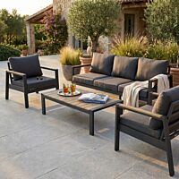 Set da giardino Córdoba con cuscini, 3 posti + poltrona + tavolino - antracite