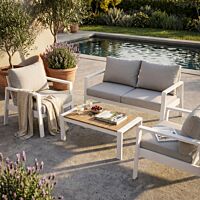 Set da giardino Paraná con cuscini, 2 posti + poltrona + tavolino