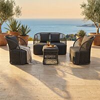 Set lounge da giardino TUCUMÁN con cuscini – divano, 2 poltrone e tavolino