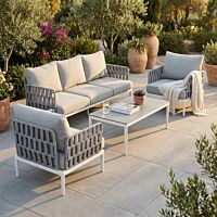 Set da giardino SAINT JOHN bianco con cuscini grigio chiaro AT804348-LGRE