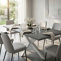 Tavolo allungabile GARFIELD grigio effetto legno, struttura bianca – 160/200 x 90