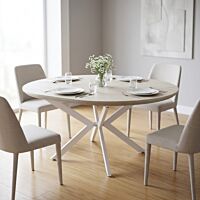 Tavolo rotondo allungabile GARRY bianco effetto legno con struttura bianca 120/160 × 120