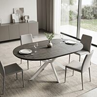 Tavolo rotondo allungabile GARRY antracite effetto legno con struttura bianca 120/160 × 120