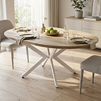 Tavolo rotondo allungabile GARRY naturale nodato con struttura bianca 120/160 × 120