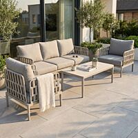 Set da giardino SAINT JOHN 3P con effetto legno e cuscini beige