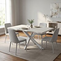 Tavolo da pranzo FLOYD bianco effetto legno con struttura bianca 160 × 90