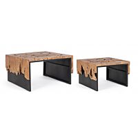 BIZZOTTO Set 2 tavolini GRANADA – radice di teak e base in metallo