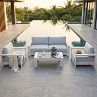 Set lounge da giardino BOA VISTA con cuscini – divano, 2 poltrone e tavolino
