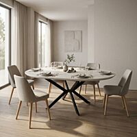 Tavolo rotondo allungabile GARRY bianco effetto legno con struttura nera 120/160 × 120