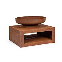 BIZZOTTO braciere da giardino EFESTO effetto ruggine 70 × 38 con base portalegna