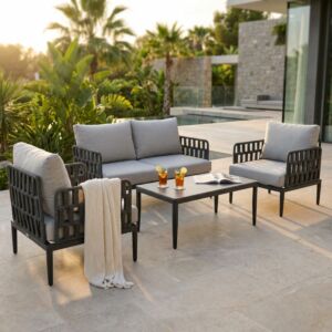 Set da giardino SAINT JOHN antracite con cuscini grigio chiaro
