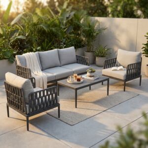 Set da giardino SAINT JOHN antracite con cuscini grigio chiaro - AT804348-ANTR