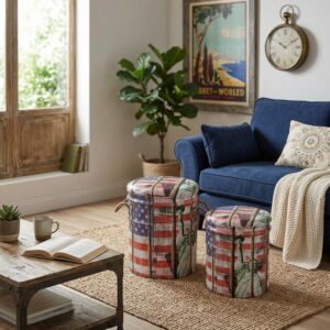 SET DI 2 POUF CONTENITORE TONDO USA