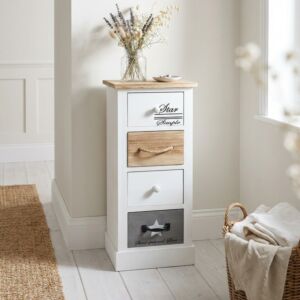 Cassettiera con 4 cassetti BLAS bianco/legno naturale