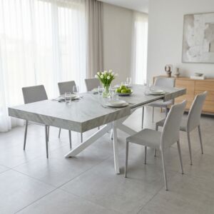 Tavolo allungabile DARREN grigio effetto pietra con struttura bianca 160/240 × 90