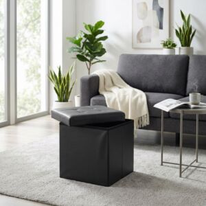 POUF CONTENITORE QUADRATO IN ECOPELLE NERO