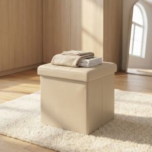 POUF CONTENITORE QUADRATO IN ECOPELLE NATURALE