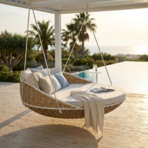 Lettino da giardino - daybed FORMOSA beige con cuscini