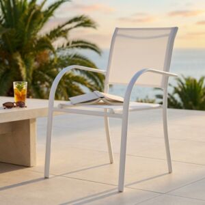 Sedia da giardino STAMFORD con braccioli impilabile – bianco (BIAN)