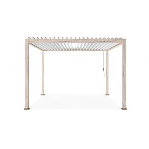 Pergola OCEAN 3,6x6 rustic-bela - pogled od spredaj z odprtimi lamelami

