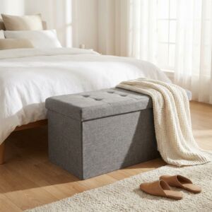 POUF CONTENITORE RETTANGOLARE IN STOFFA GRIGIO