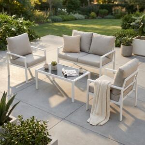 Set da giardino Rosario con cuscini, divano + poltrone + tavolino