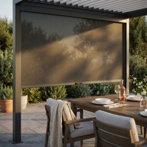 Tenda laterale manuale in tessuto con zanzariera per pergola bioclimatica – lato 4 m – antracite