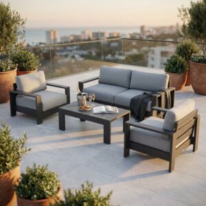 Set da giardino BOA VISTA antracite con cuscini grigi