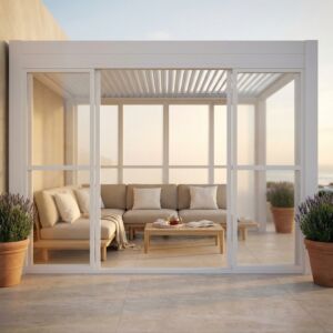 Chiusura laterale in policarbonato per pergola bioclimatica – lato 4 m – bianco