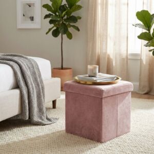 POUF CONTENITORE QUADRATO IN VELLUTO ROSA