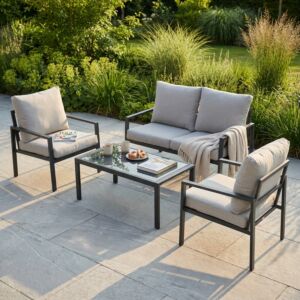 Set da giardino Rosario con cuscini, 2 posti + poltrona + tavolino - antracite