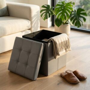 POUF CONTENITORE QUADRATO IN ECOPELLE GRIGIO