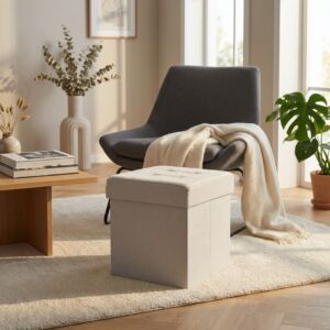 POUF CONTENITORE QUADRATO IN STOFFA TORTORA