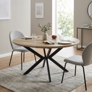Tavolo rotondo allungabile GARRY naturale nodato con struttura nera 120/160 × 120