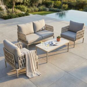 Set da giardino SAINT JOHN beige con cuscini grigi