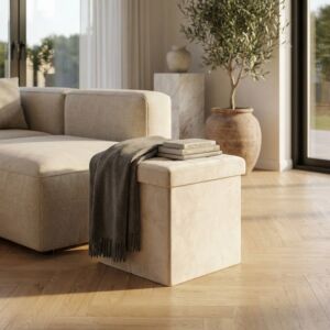 POUF CONTENITORE QUADRATO IN VELLUTO BEIGE