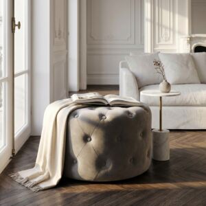 POUF ROTONDO IN VELLUTO TORTORA