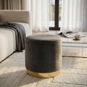 POUF CONTENITORE ROTONDO IN VELLUTO GRIGIO SCURO