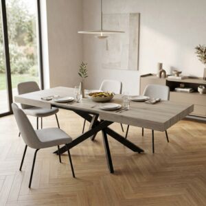 Tavolo allungabile DARREN naturale con venature e struttura nera 160/240 × 90