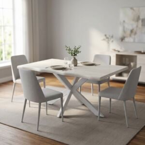 Tavolo da pranzo FLOYD bianco effetto legno con struttura bianca 160 × 90