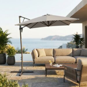 Ombrellone da giardino ALTAIR con palo laterale 2 × 3 m, grigio chiaro, struttura nera