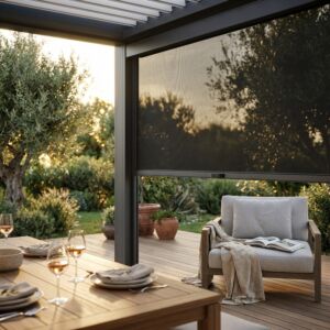 Tenda laterale manuale in tessuto con zanzariera per pergola bioclimatica – lato 3 m – antracite