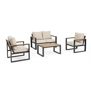 BIZZOTTO Set da giardino LEANDRO antracite-beige con cuscini