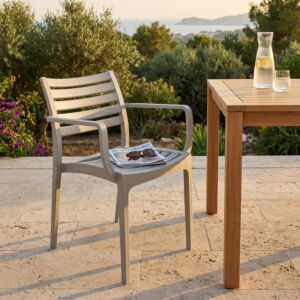 Sedia da giardino EVELINE con braccioli – grigia – Mobalia