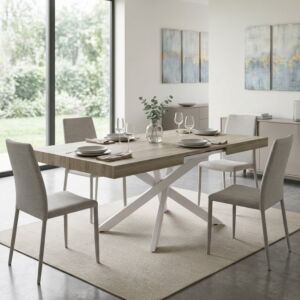 Tavolo allungabile DARREN naturale con venature e struttura bianca 160/240 × 90