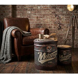 SET DI 2 POUF CONTENITORE TONDO MOTO MARRONE