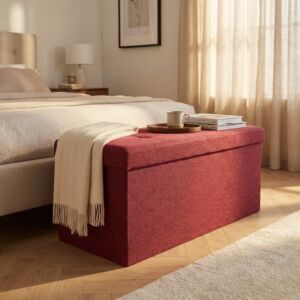 POUF CONTENITORE RETTANGOLARE IN STOFFA BORDEAUX
