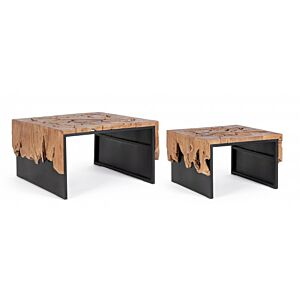 BIZZOTTO Set 2 tavolini GRANADA – radice di teak e base in metallo